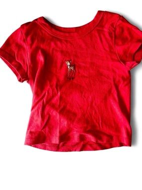 Brandy Melville Red Short-Sleeve Tee with Deer Patch